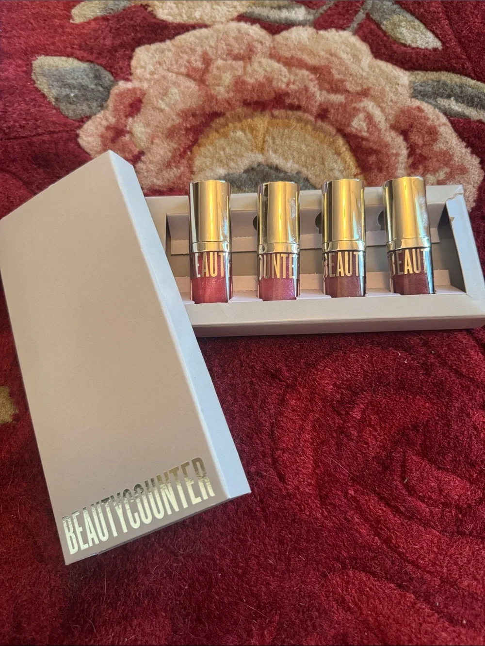 beautycounter Mini Lipgloss Quartet — ginger, rosy, truffle and cinnamon shimmer